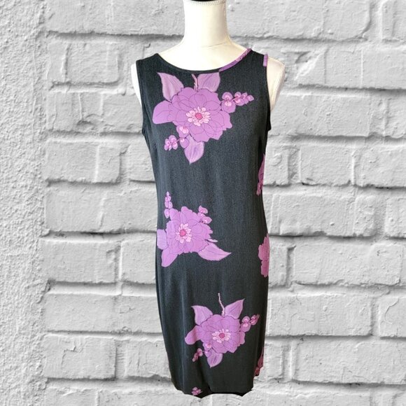Francesca Caretti Sleeveless Midi Dress in Dark Gray Purple Flowers in Size 10… - Picture 2 of 5